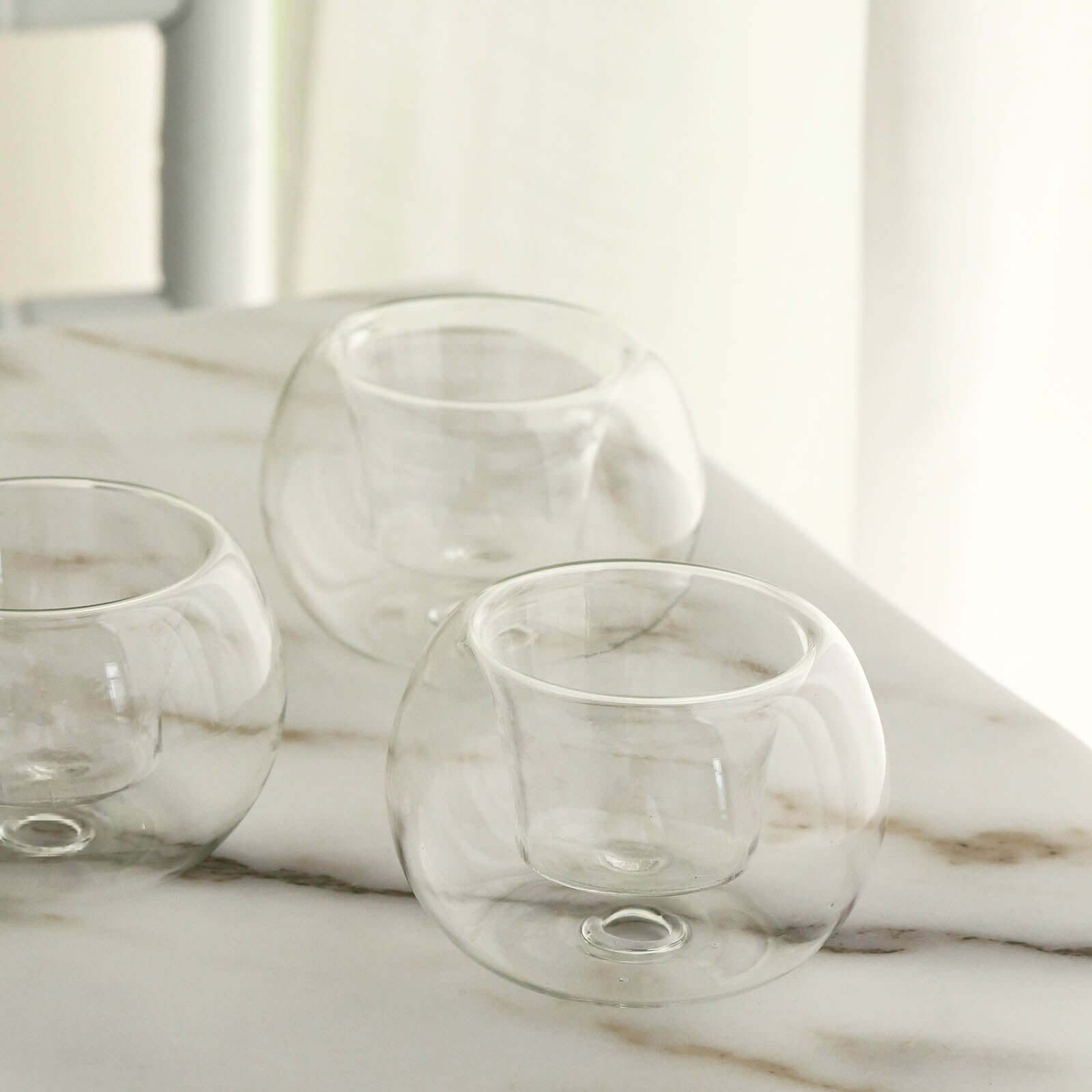 6-Pack Glass Tealight Candle Holders Crystal Clear Globe Design - Votive Candle Holders for Events 3"