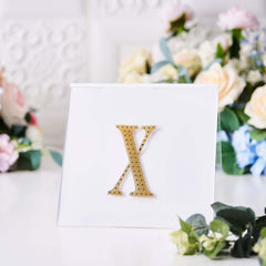 Decorative Rhinestone Alphabet "X" Letter Stickers, Glitter Adhesive Craft Letters Gold DIY Sparkle Embellishments 4"
