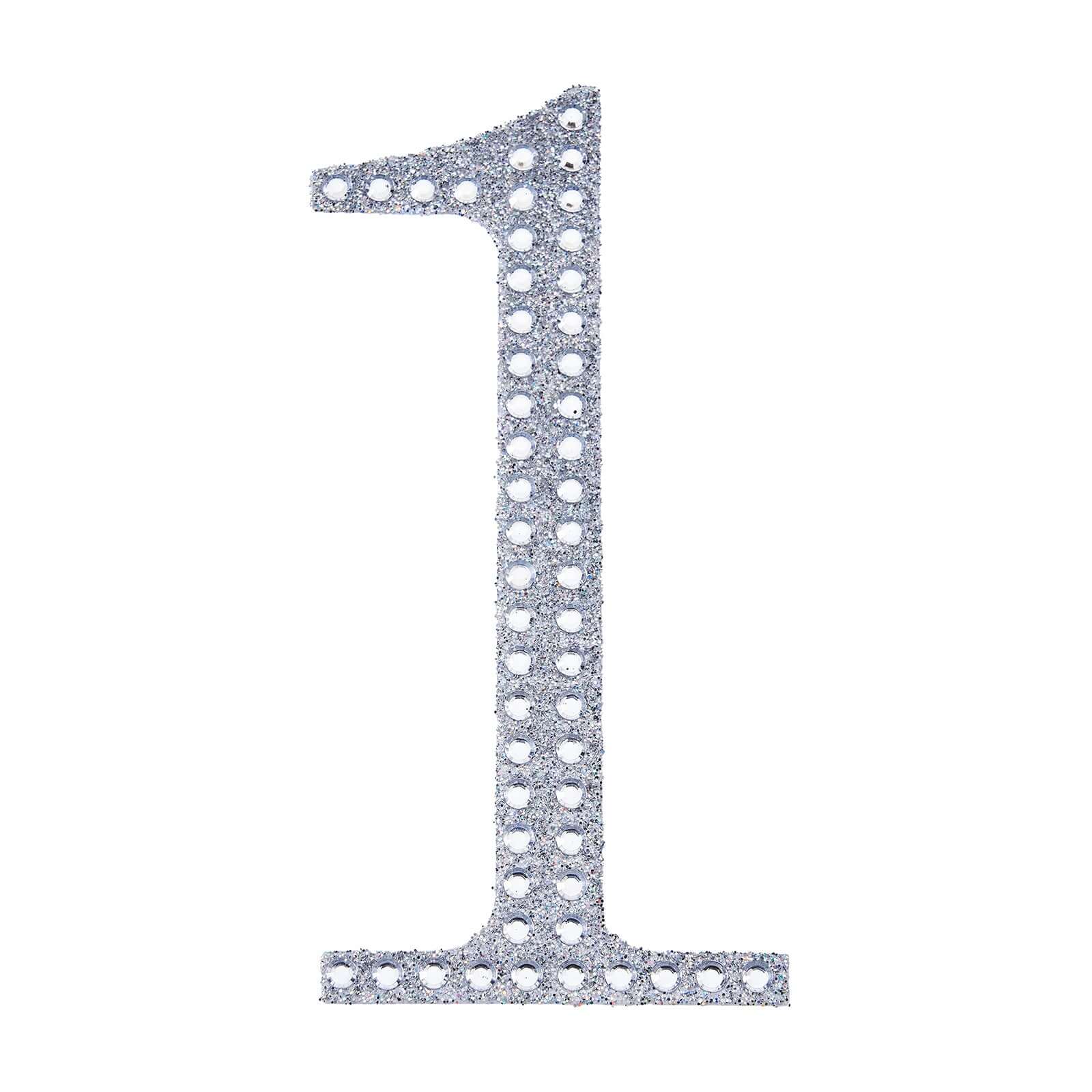 Decorative Rhinestone Number "1" Stickers, Glitter Adhesive Craft Numbers Silver DIY Sparkle Embellishments 8"