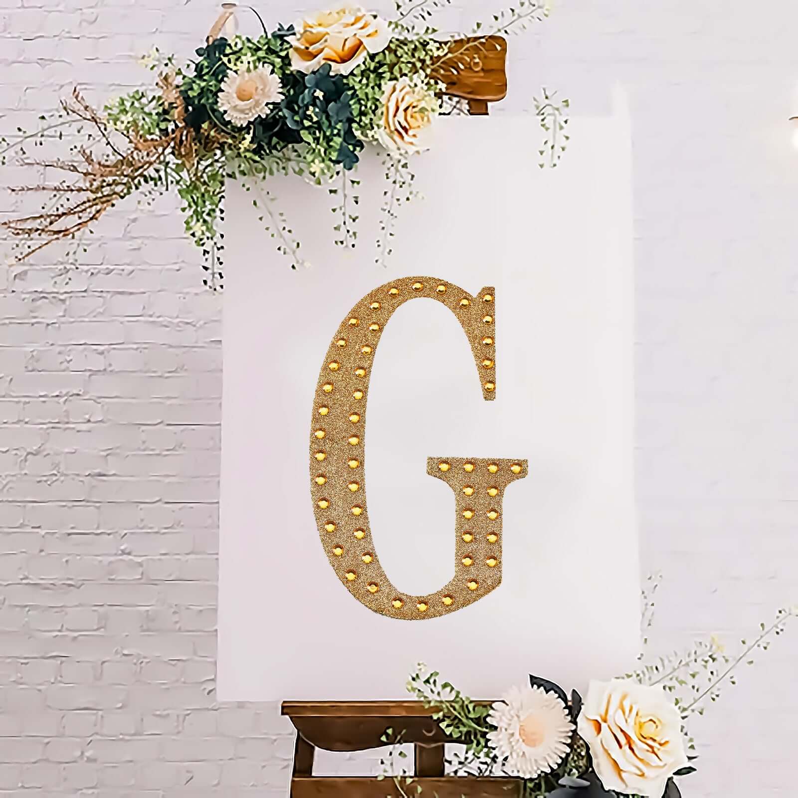 Decorative Rhinestone Alphabet "G" Letter Stickers, Glitter Adhesive Craft Letters Gold DIY Sparkle Embellishments 8"