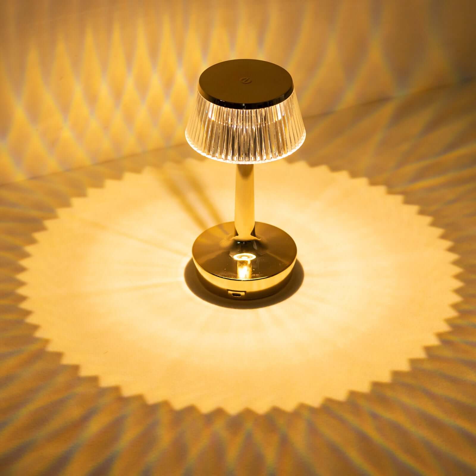 Acrylic LED Mushroom Table Lamp Clear Gold Color Changing Touch Control Night Light - Rechargeable Centerpiece 9"