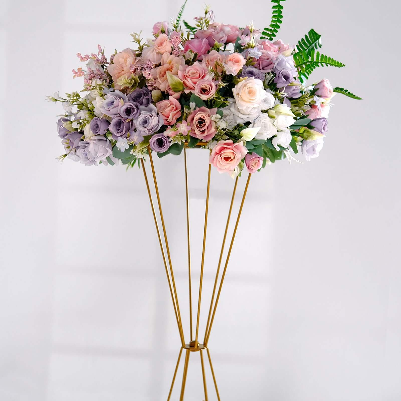 Dual Cone Reversible Flower Stand Gold Metal Geometric Pedestal - Wedding Centerpiece 27"
