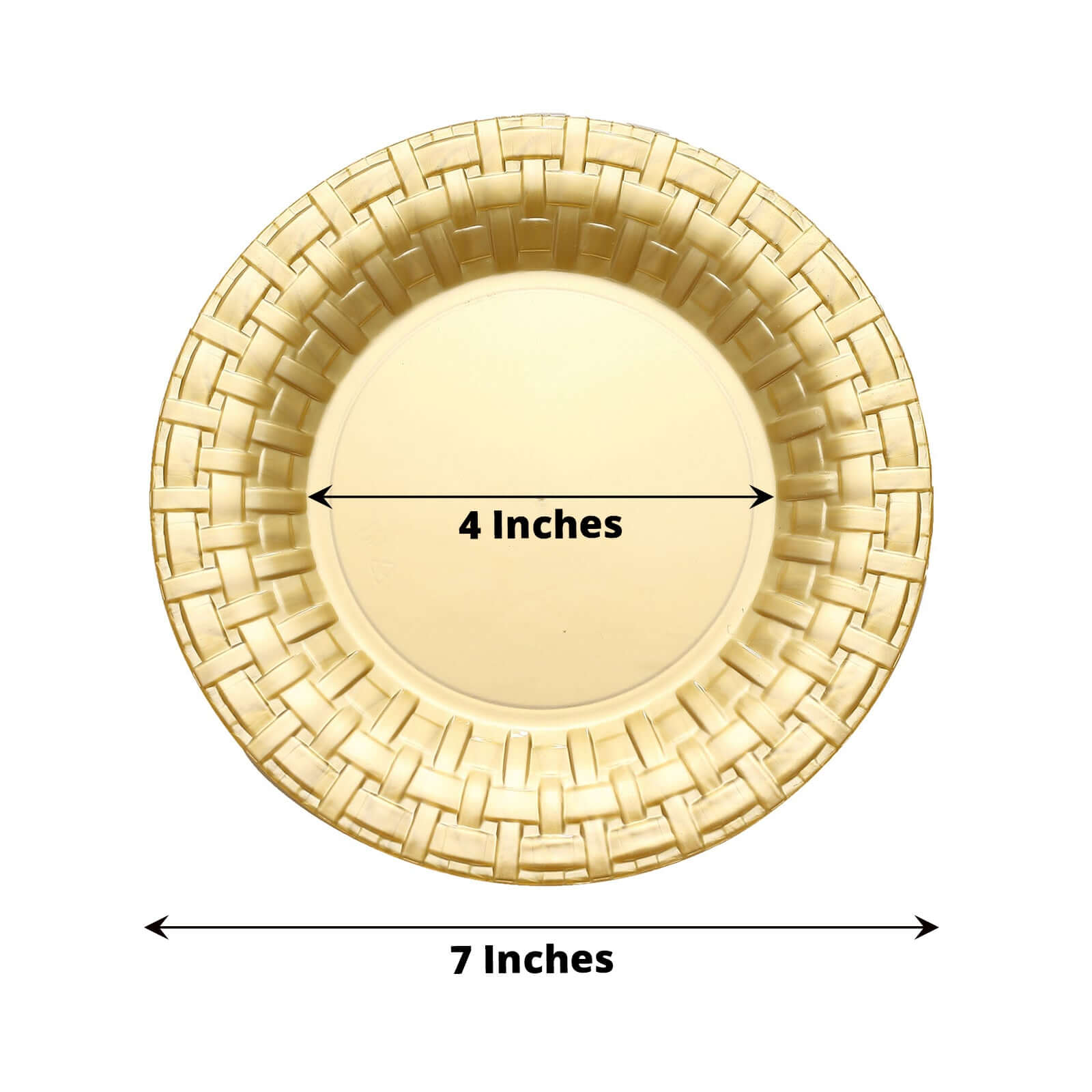 10 Pack 7" Gold Basketweave Rim Plastic Salad Dessert Plates, Round Disposable Appetizer Plates