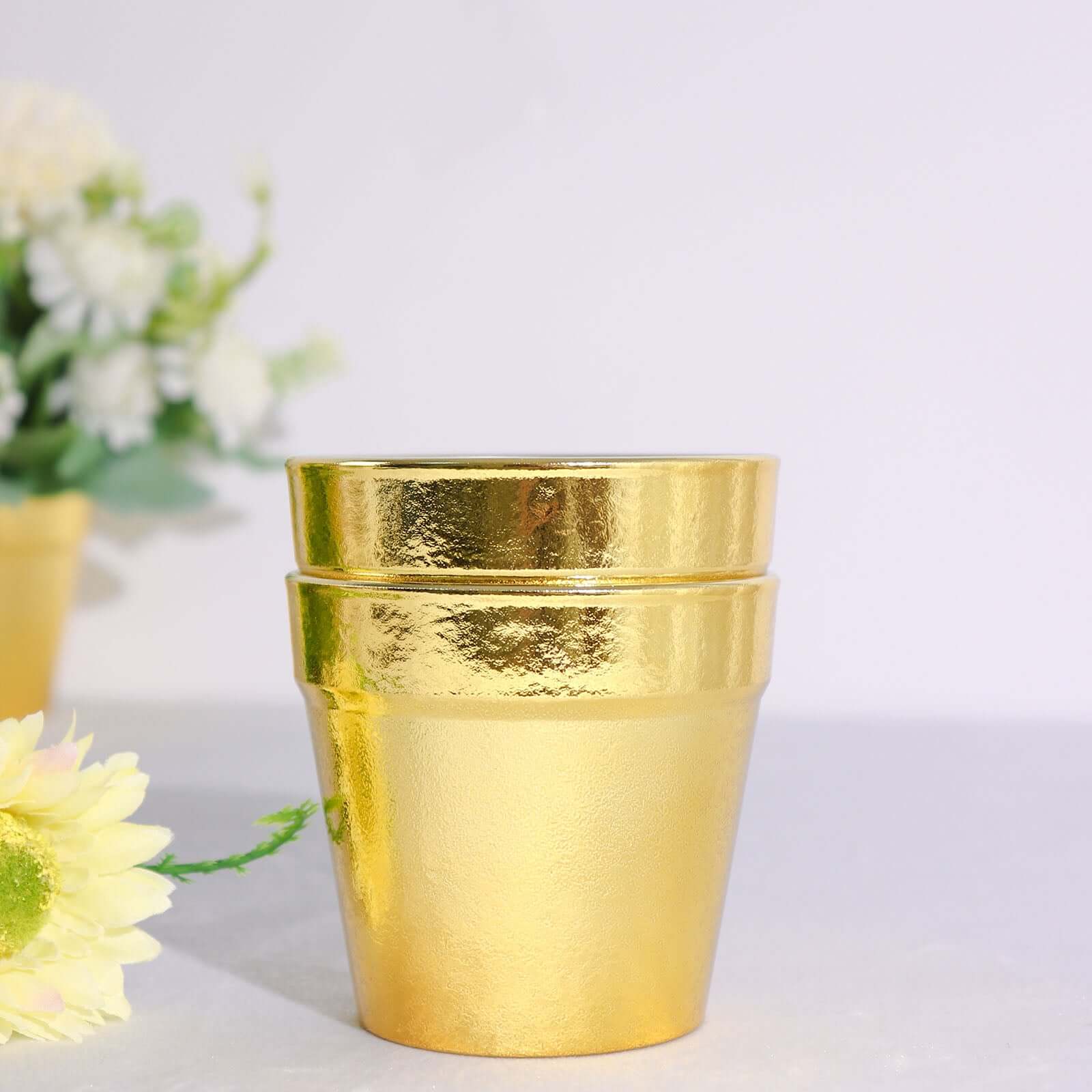 6 Pack 3" Gold Plastic Party Favor Bucket-Containers, Mini Succulent Nursery Planters, Flower Pot Crafts