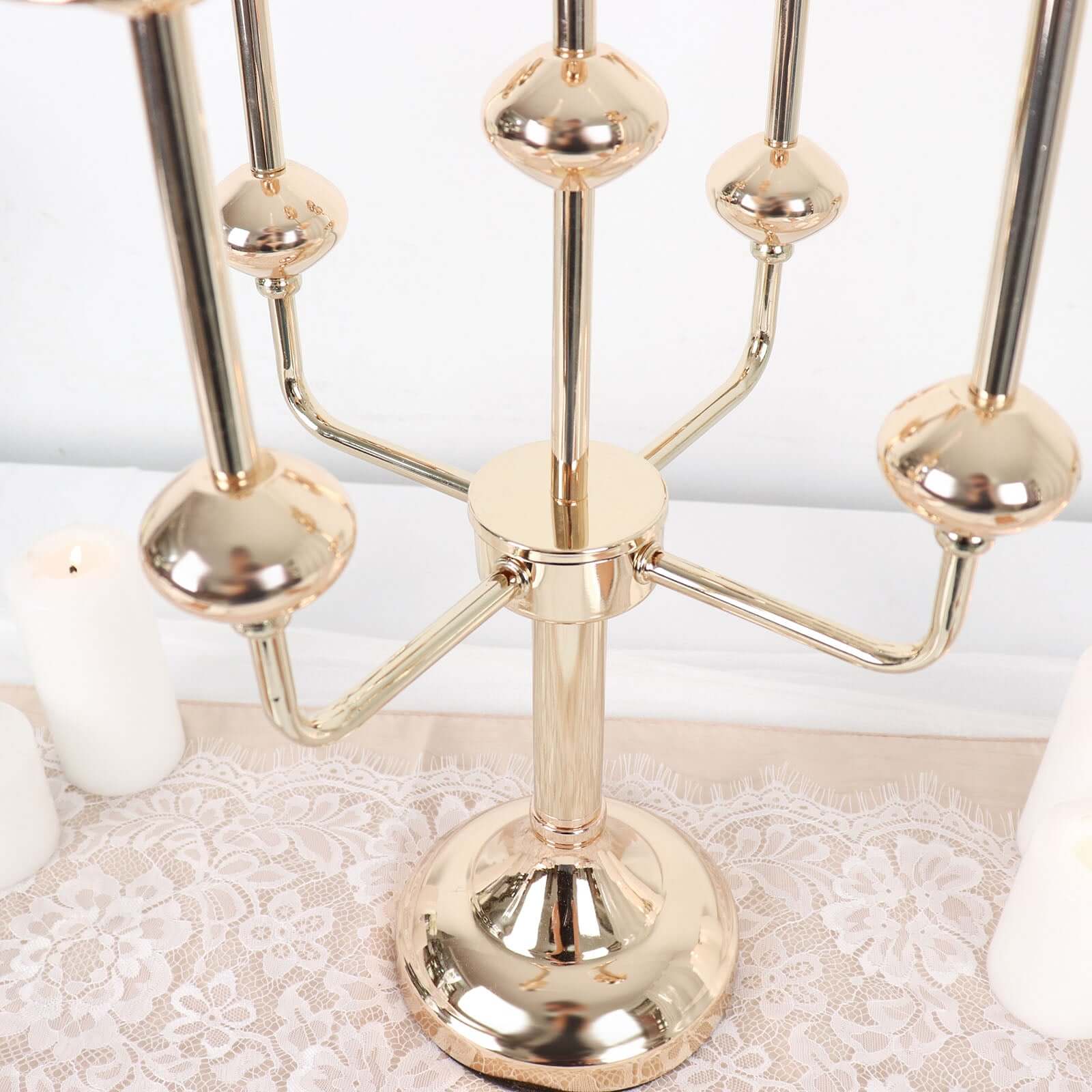 5-Arm Taper Candelabra Wedding Candle Holder Gold Metal Table Display - Perfect for Events 20"