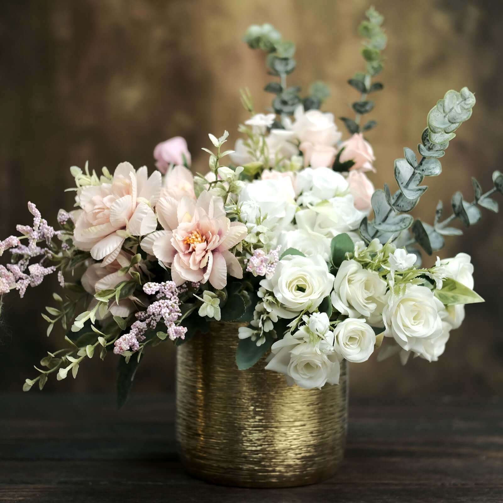 2-Pack Flower Plant Pots Textured Round Design Metallic Gold - Ceramic Cylindrical Indoor Planters 5"