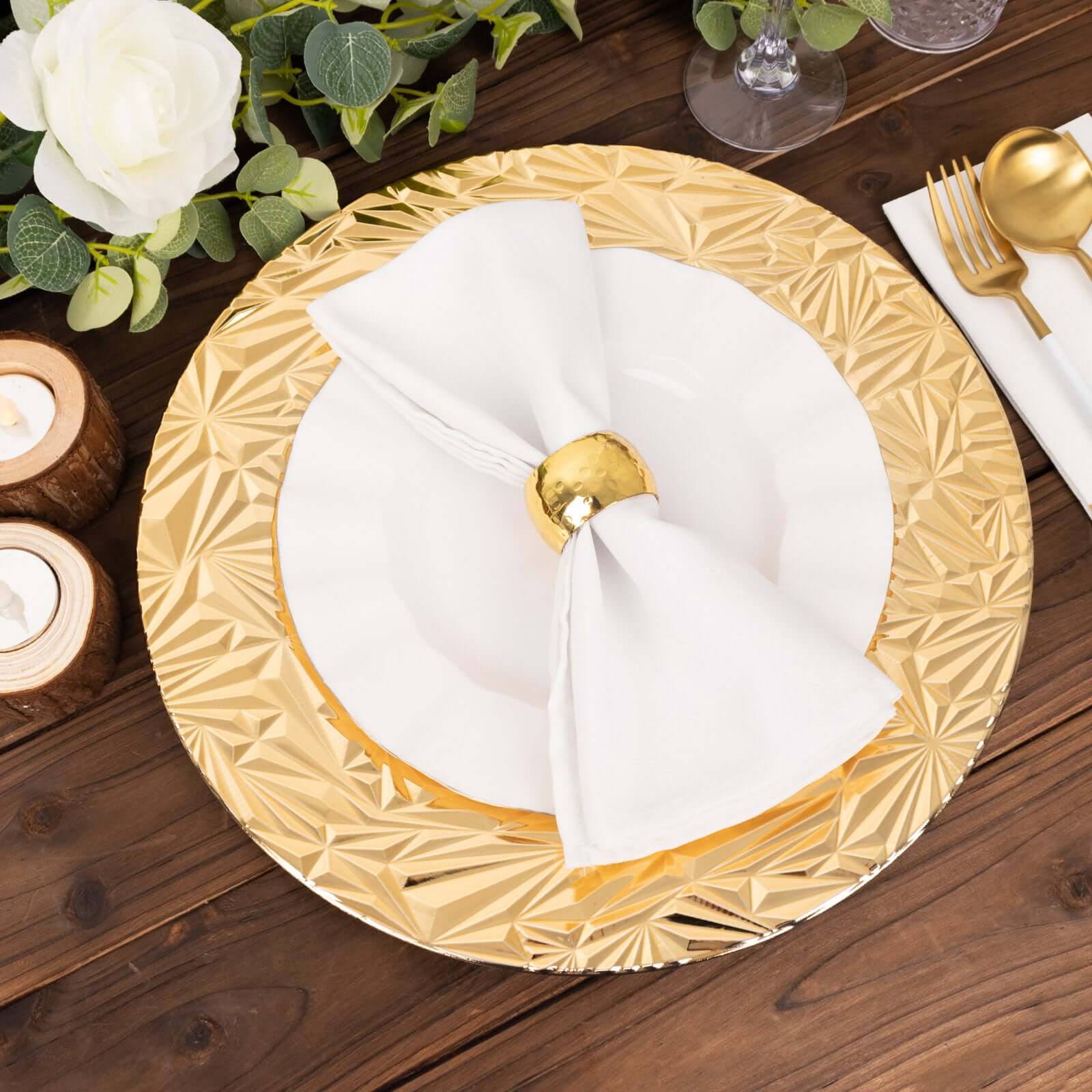 6-Pack Acrylic Round Charger Plates 13" in Metallic Gold with Rock Cut Design, Durable Plastic Dinner Charger Tableware