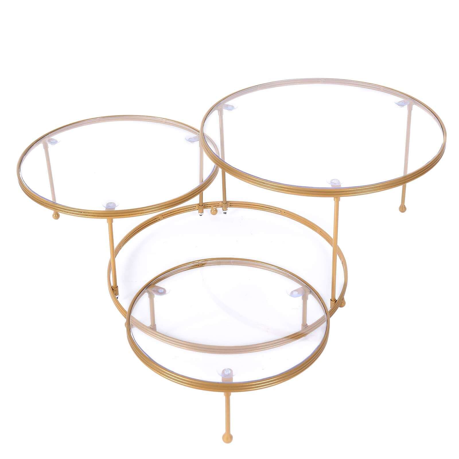 3-Tier Metal Cupcake Stand with Clear Round Acrylic Plates Gold - Dessert Cake Display Holder 23"