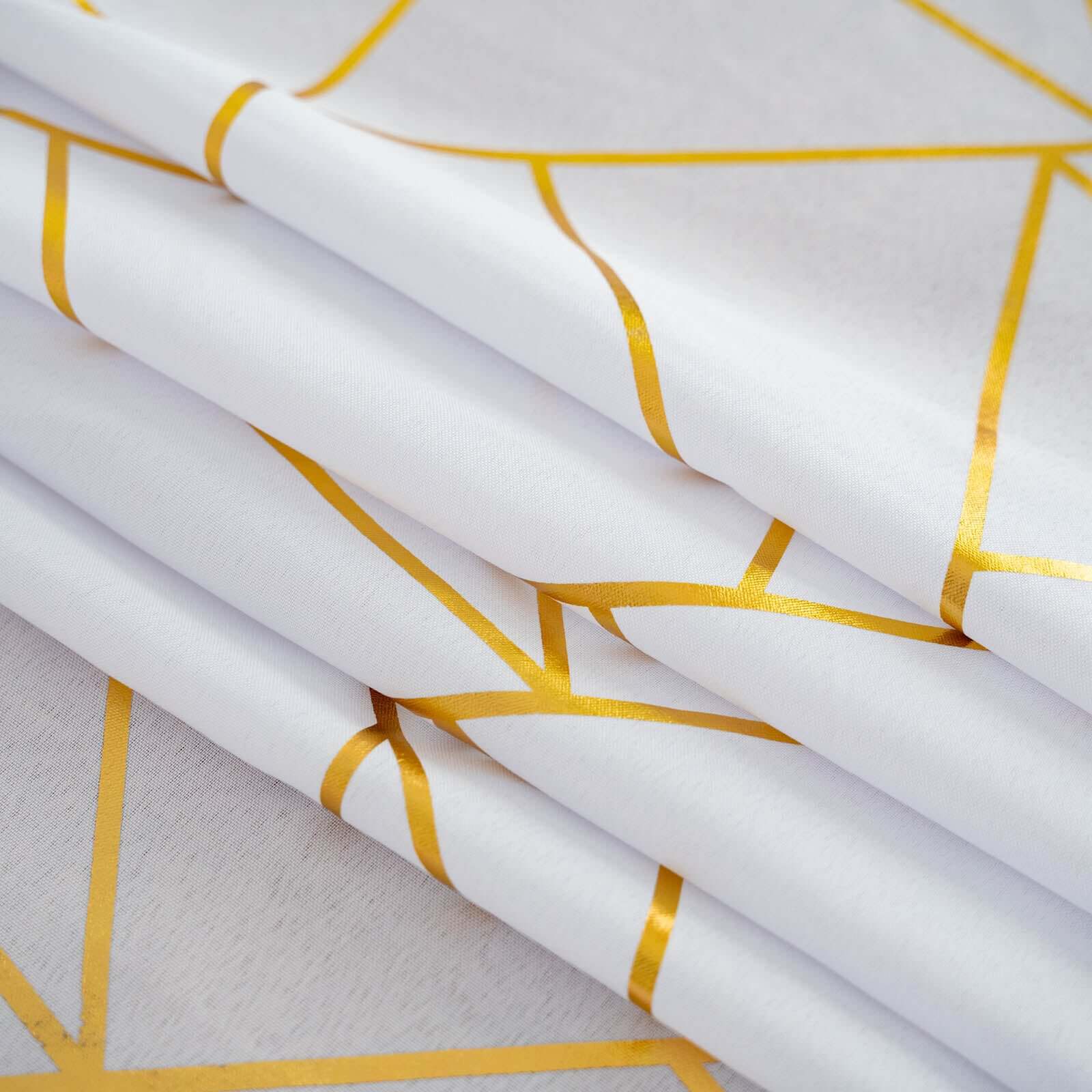 Polyester 54"x54" Square Tablecloth White with Gold Foil Geometric Pattern - Wrinkle-Resistant & Durable for Stylish Settings