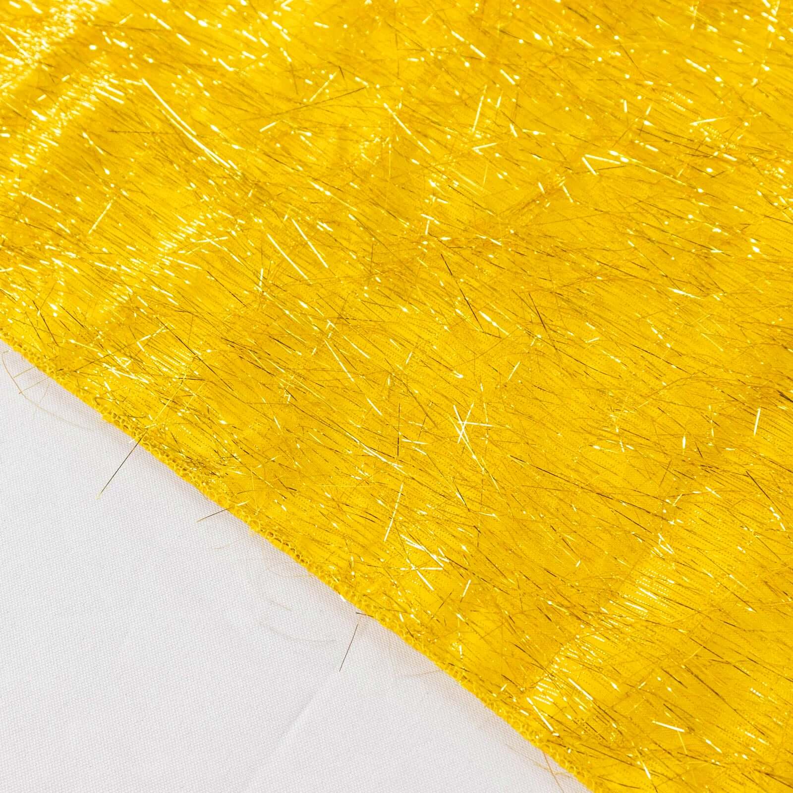 Polyester 90"x156" Rectangle Tablecloth Gold Metallic Fringe Shag Tinsel Design Table Cover for Events Decor