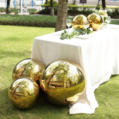 2-Pack Gazing Globe Mirror Ball Reflective Hollow Stainless Steel Gold Spheres - Decorative Outdoor Garden Display 12"