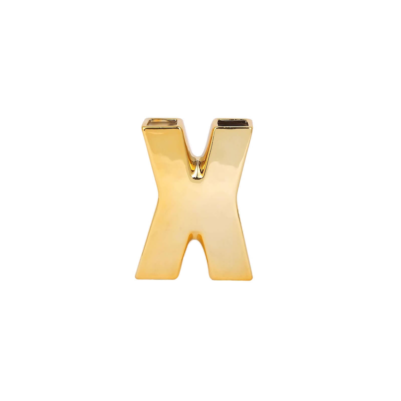 Shiny Ceramic Vase Letter "X" Gold Plated - Chic Bud Planter Pot for Events & Decor 6"