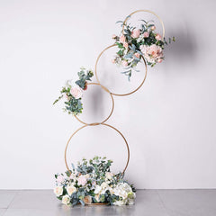 5ft 4-Tiered Gold Hoop Pillar Flower Stand, Metal Wedding Arch Table Centerpiece - Hoop Wreath