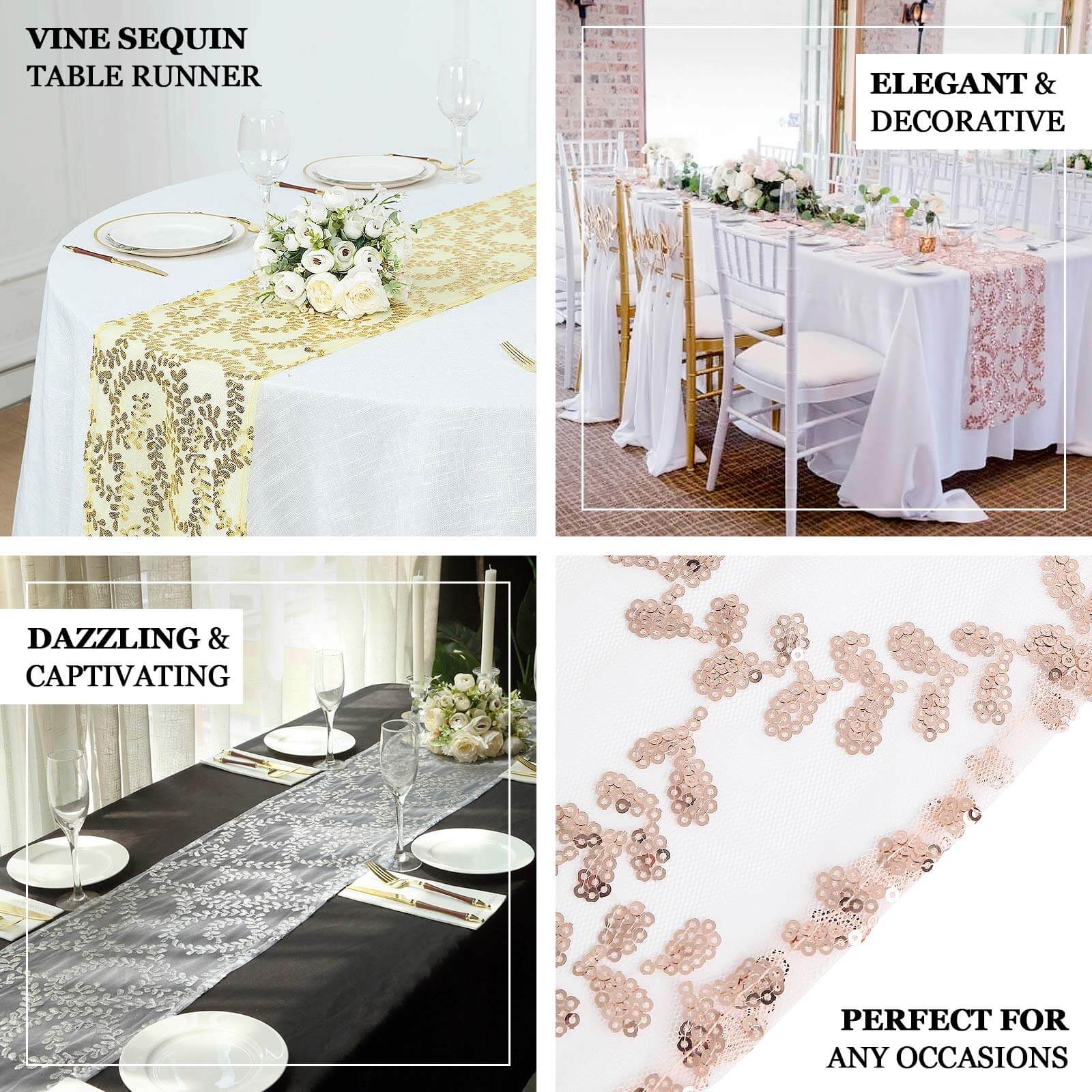 Mesh 12"x108" Table Runner Gold - Leaf Vine Sequin Embroidered Design for Sophisticated Occasion