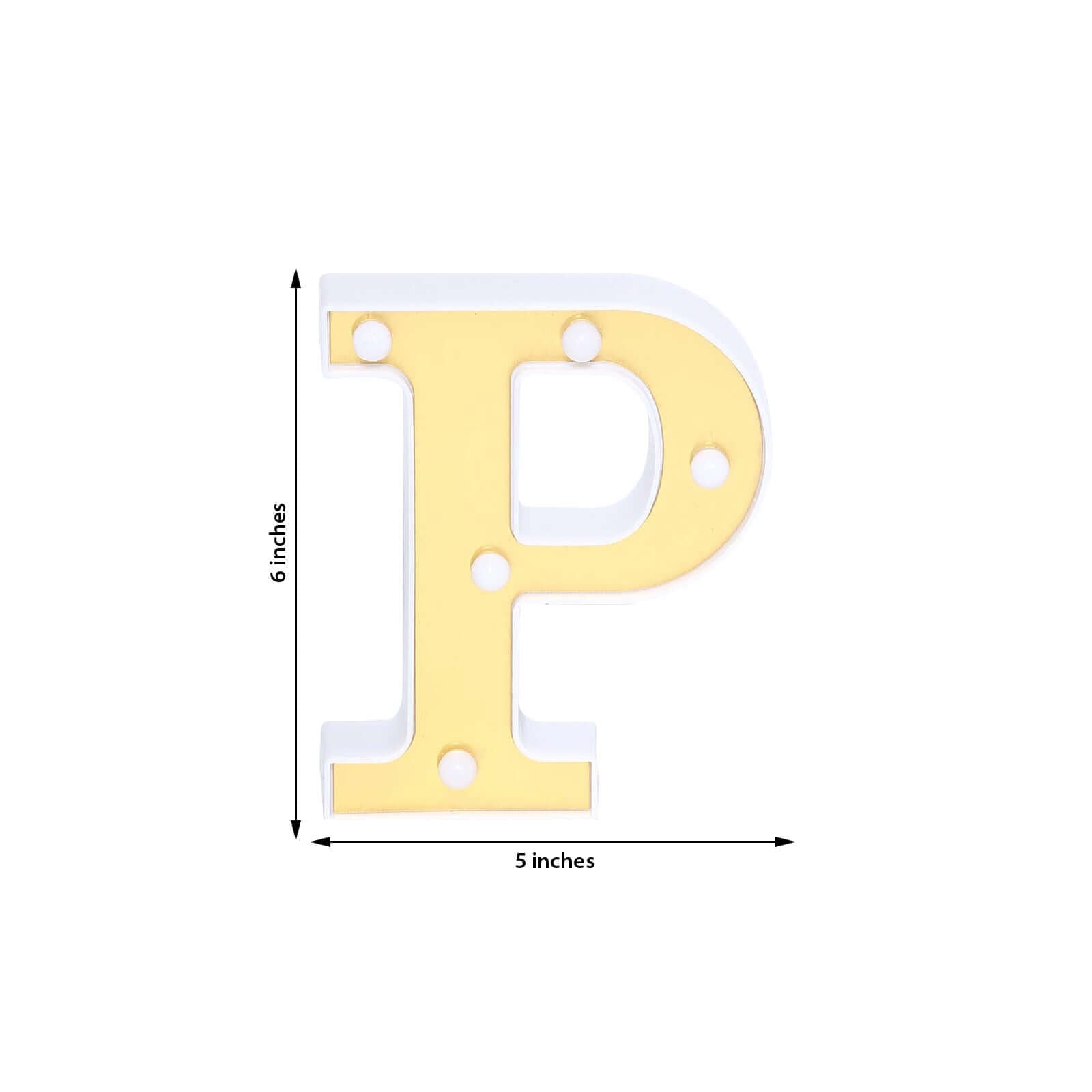 3D Marquee Letter "P" Warm White 5 LED Lights Gold - Chic Light-Up Decor for Events 6"
