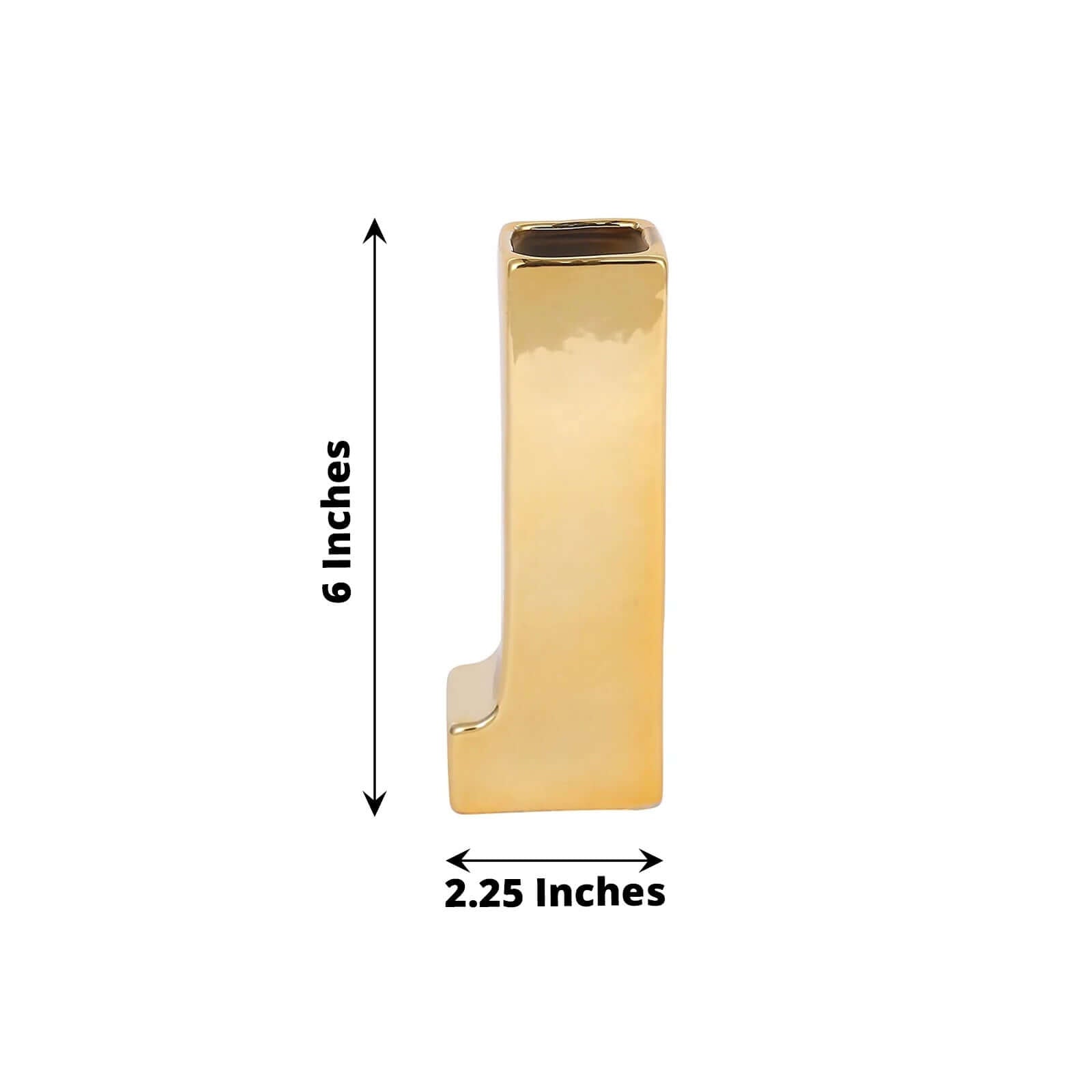 Shiny Ceramic Vase Letter "J" Gold Plated - Chic Bud Planter Pot for Events & Decor 6"