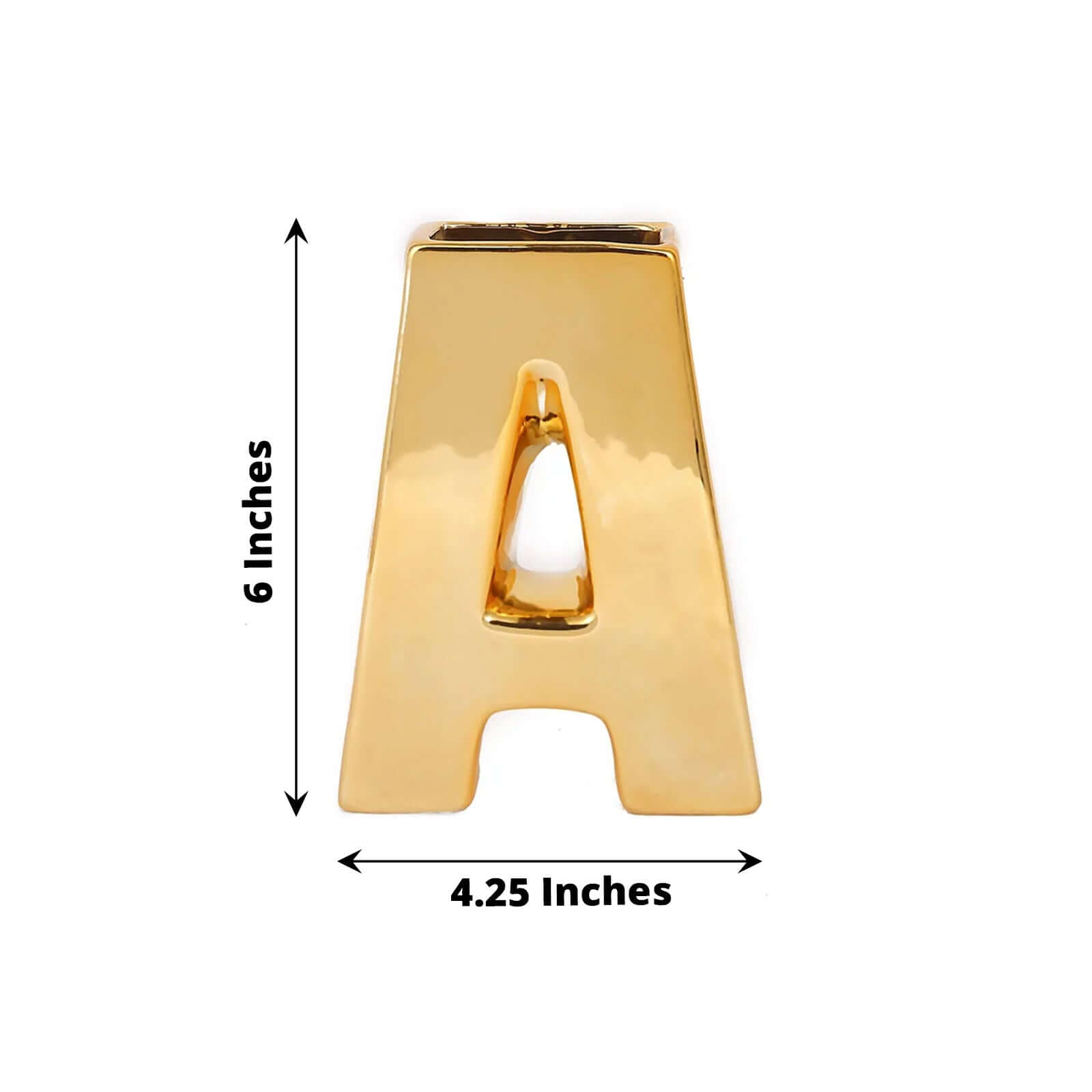 Shiny Ceramic Vase Letter "A" Gold Plated - Chic Bud Planter Pot for Events & Decor 6"