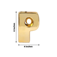 Shiny Ceramic Vase Letter "P" Gold Plated - Chic Bud Planter Pot for Events & Decor 6"