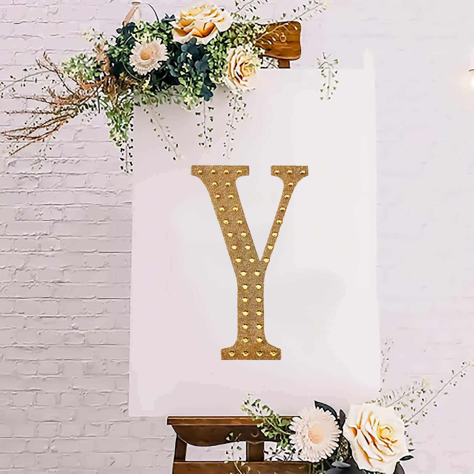 Decorative Rhinestone Alphabet "Y" Letter Stickers, Glitter Adhesive Craft Letters Gold DIY Sparkle Embellishments 8"