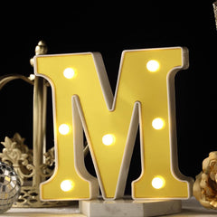 3D Marquee Letter "M" Warm White 7 LED Lights Gold - Chic Light-Up Decor for Events 6"