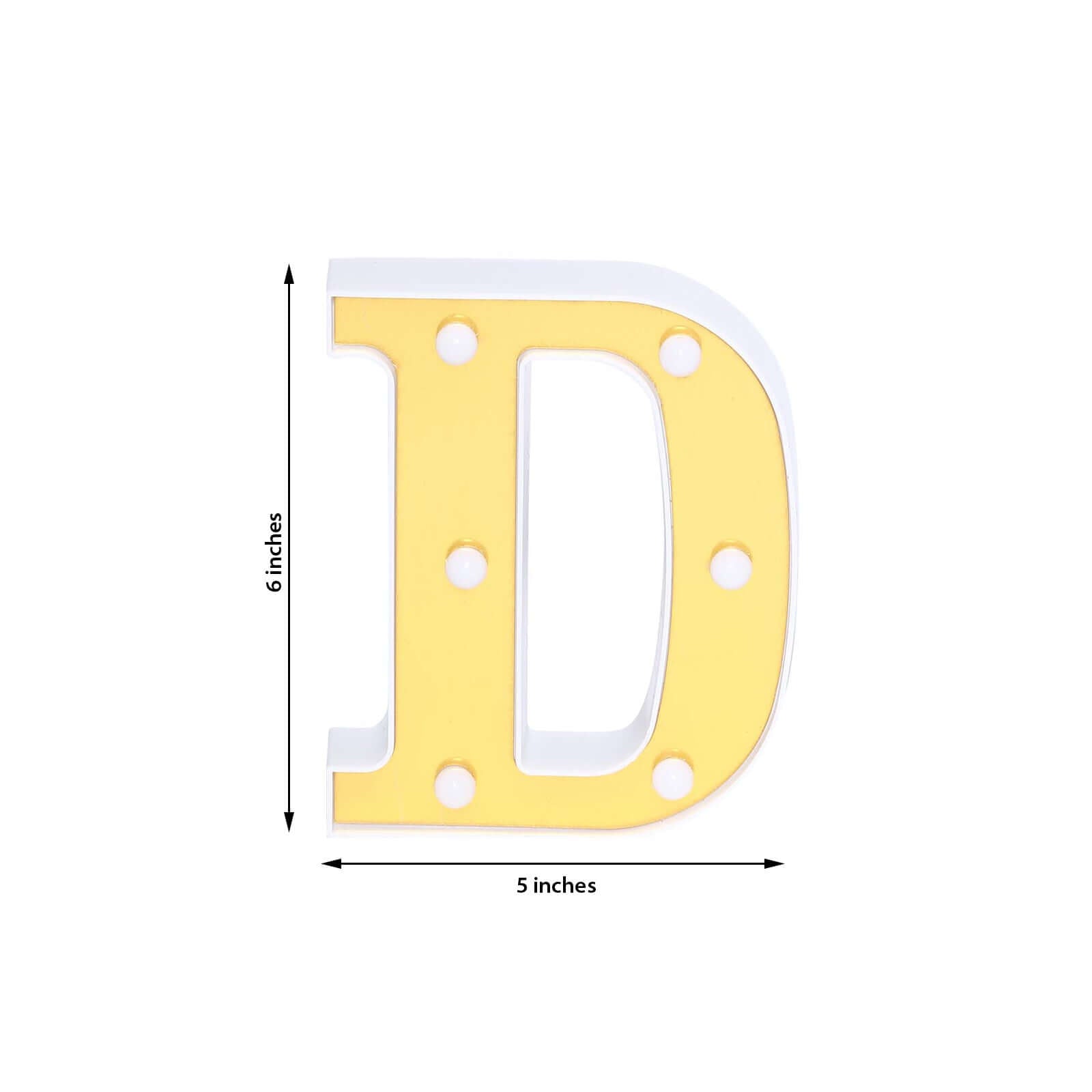 3D Marquee Letter "D" Warm White 6 LED Lights Gold - Chic Light-Up Decor for Events 6"