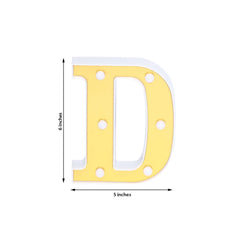 3D Marquee Letter "D" Warm White 6 LED Lights Gold - Chic Light-Up Decor for Events 6"