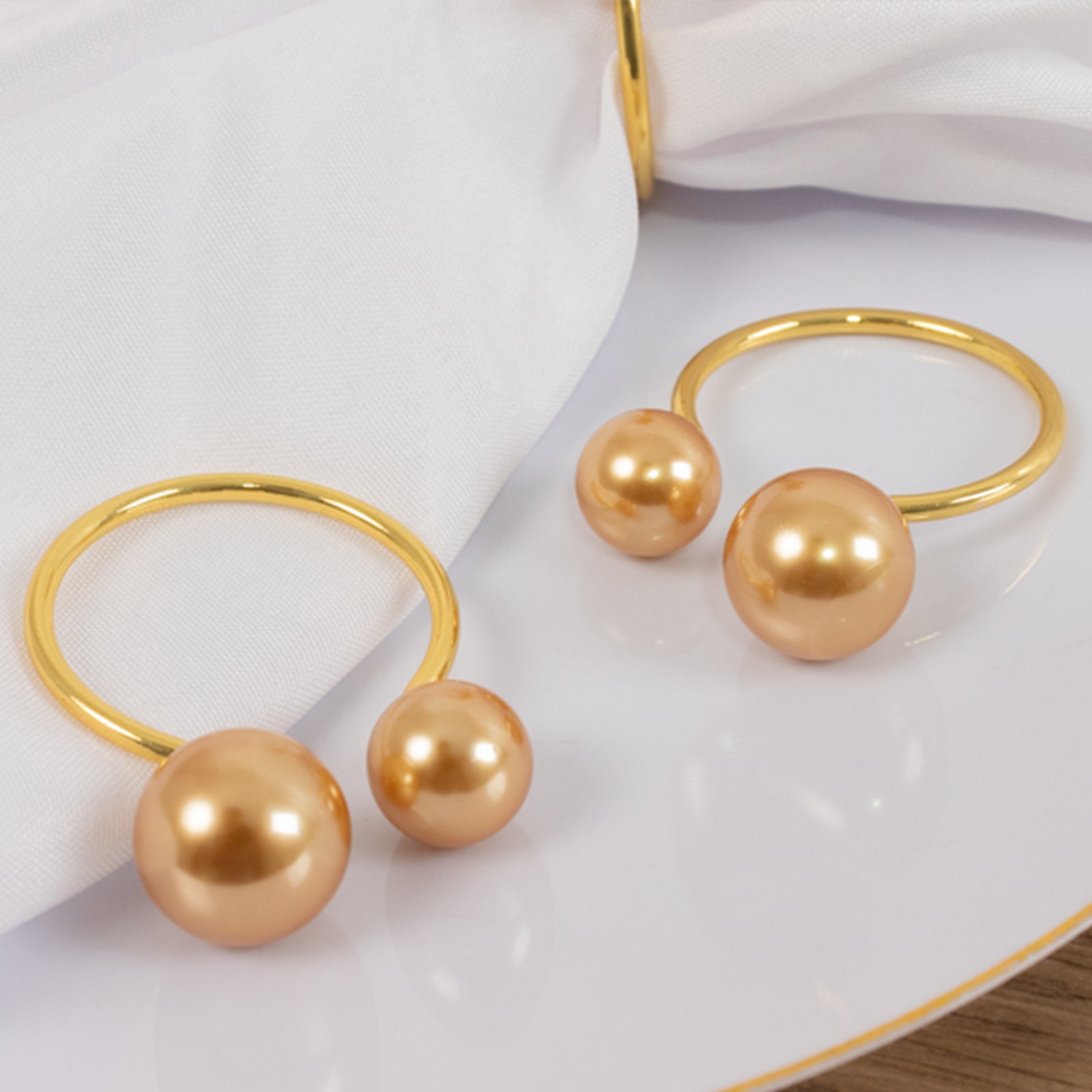 10 Pack Gold Pearl Metal Napkin Holders Dining Table Decor, Elegant Round Wedding Napkin Rings - 2.5"