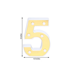 3D Marquee Number "5" Warm White 6 LED Lights Gold - Stylish Light-Up Accent for Events 6"