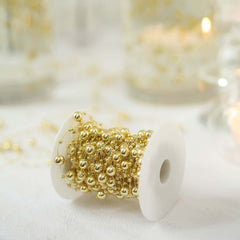 Faux Pearl String Beads Vase Filler - Gold DIY Craft Fishing Line Pearl Chains 100ft