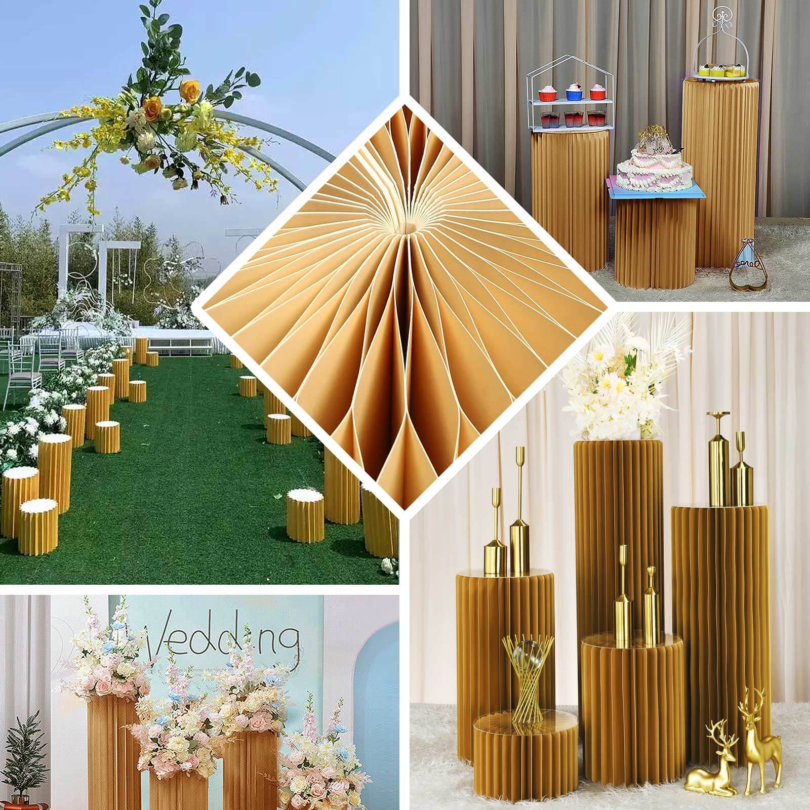 24" Gold Cylinder Display Column Stand, Pillar Pedestal Stand With Top Plate