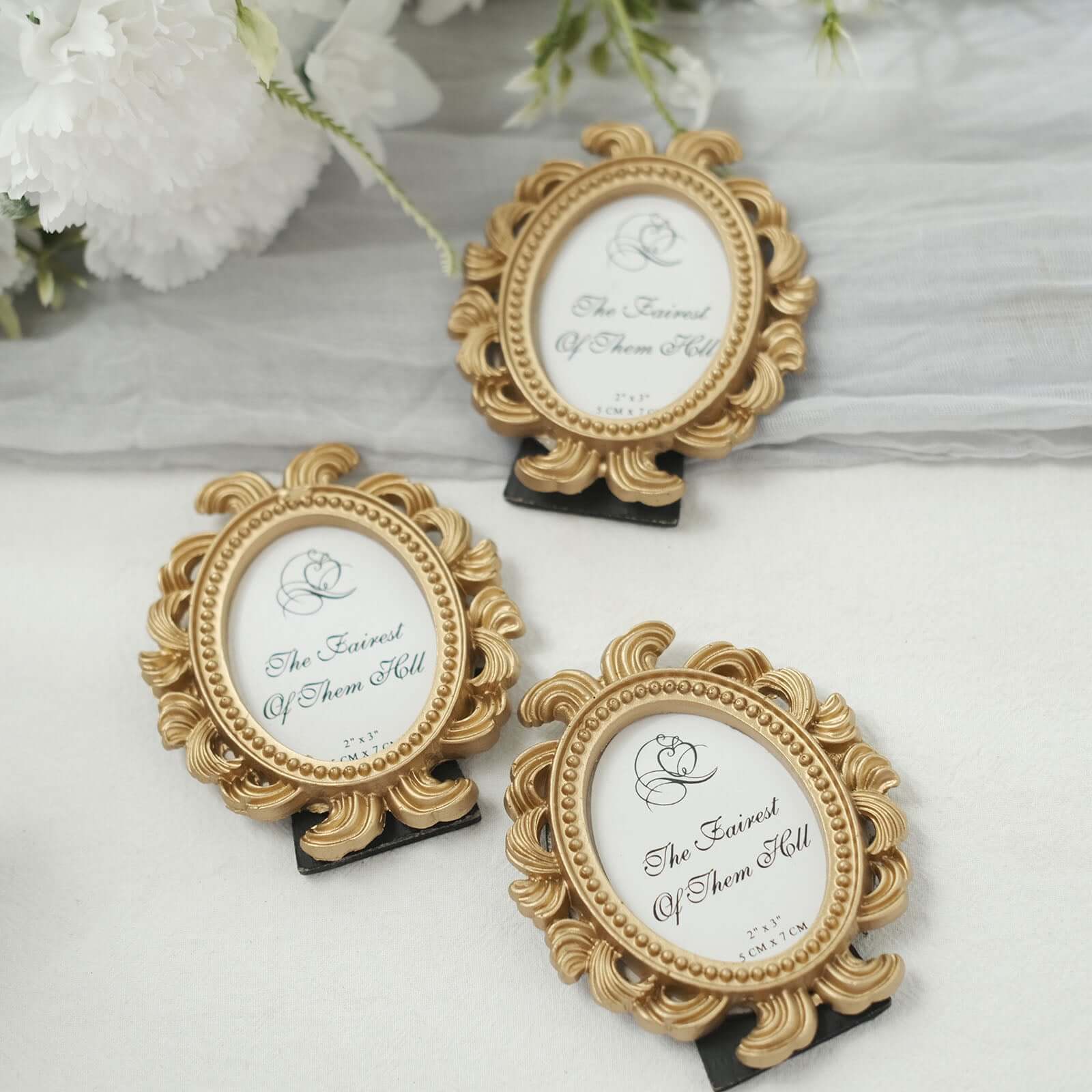 4-Pack Picture Frames Gold Resin Decorative Baroque Oval Design - Beaded Place Card Holders & Party Favors 4"