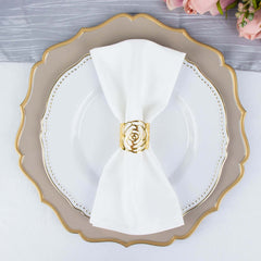 4 Pack Shiny Gold Laser Cut Rose Round Metal Napkin Rings, Decorative Flower Napkin Holders