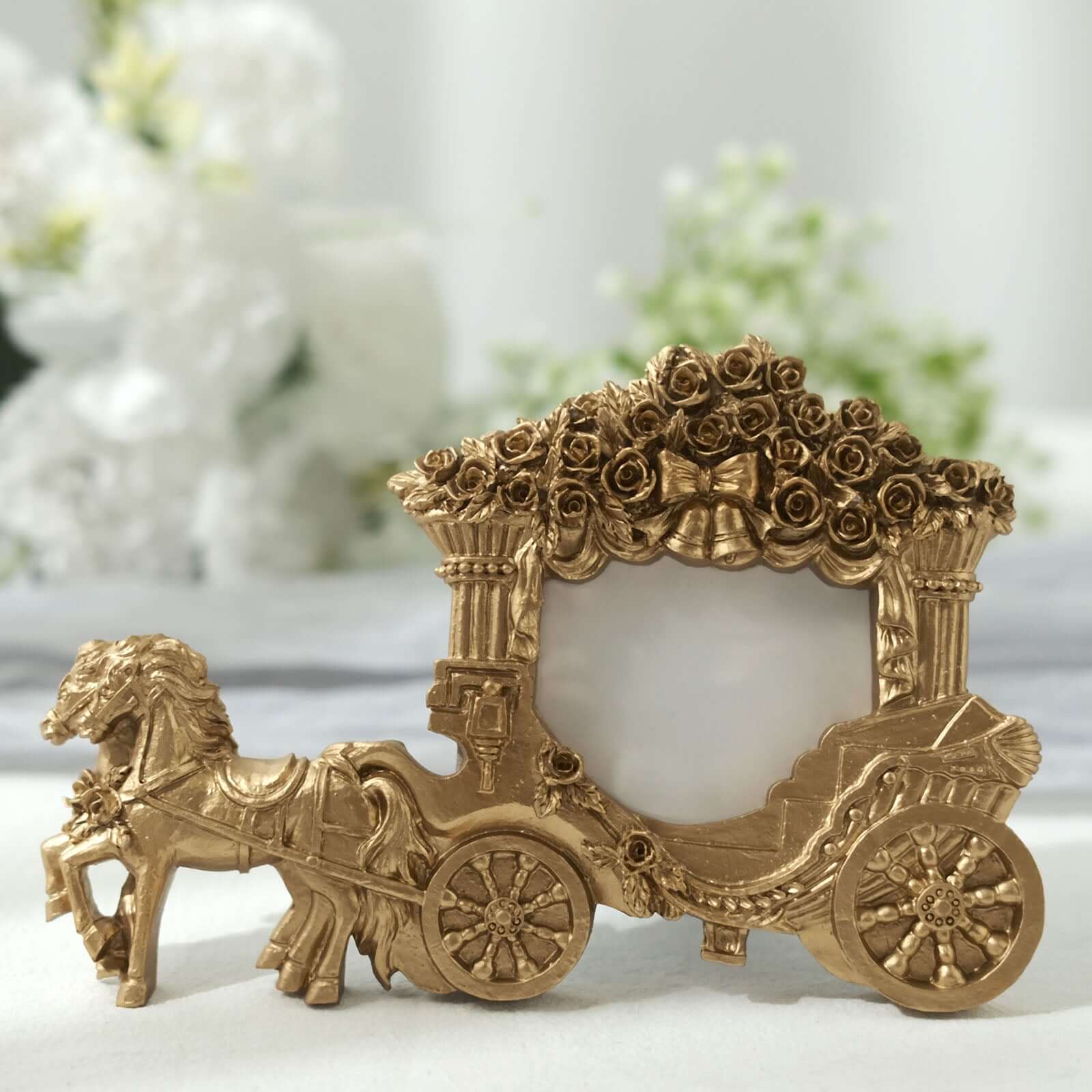 Picture Frame Resin Horse Carriage Design Gold - European Style Place Card Holder & Wedding Party Favor 7"