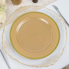10-Pack Plastic 10" Round Dinner Plates in Gold - Disposable Party Plates for Classy Banquets & Special Occasions