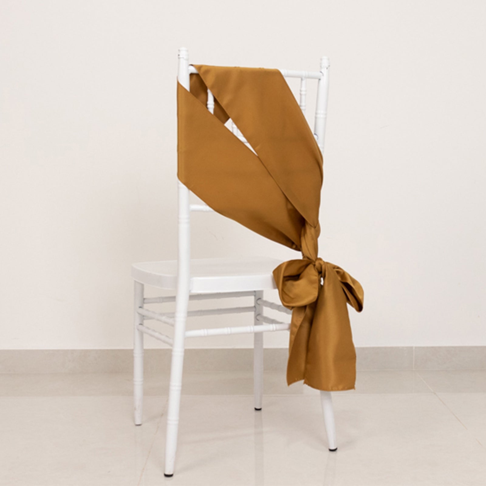 5 Pack Lamour Satin 6"x106" Chair Sashes Gold - Stylish Reusable Decorative Bows for Weddings & Gatherings