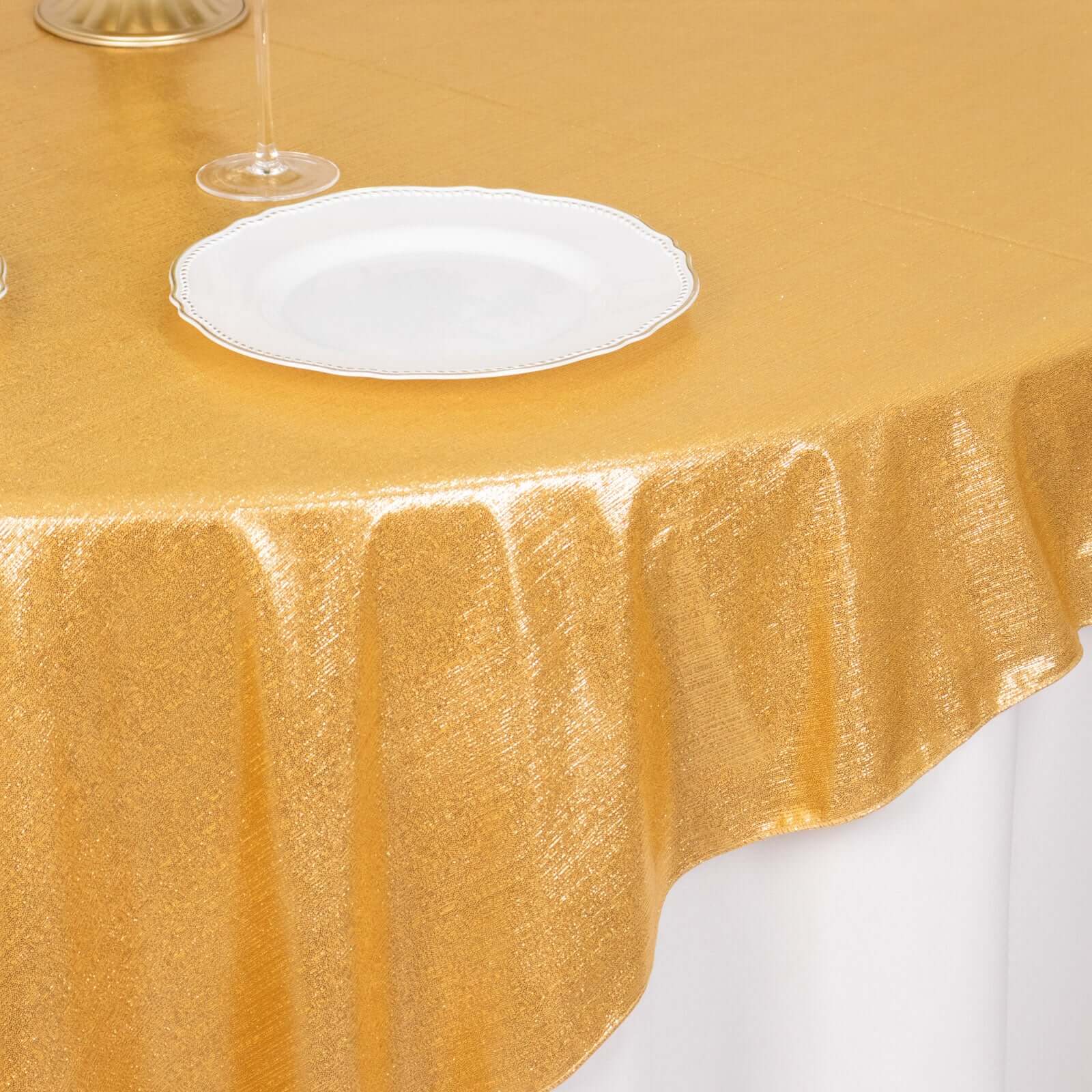 Polyester 72"x72" Table Overlay Square Tablecloth Gold Shimmer Sequin Dots Wrinkle-Free Design for Stylish Celebrations