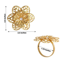 4 Pack Gold Metal Hollow Sun Flower Napkin Rings, Modern Flower Shaped Napkin Bands