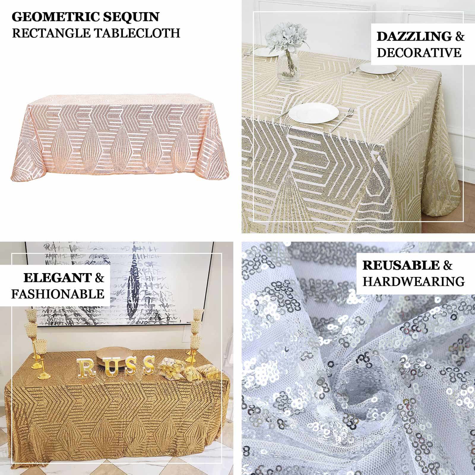 Sequin 90"x132" Rectangle Tablecloth Gold - Seamless Diamond Design for Upscale Events