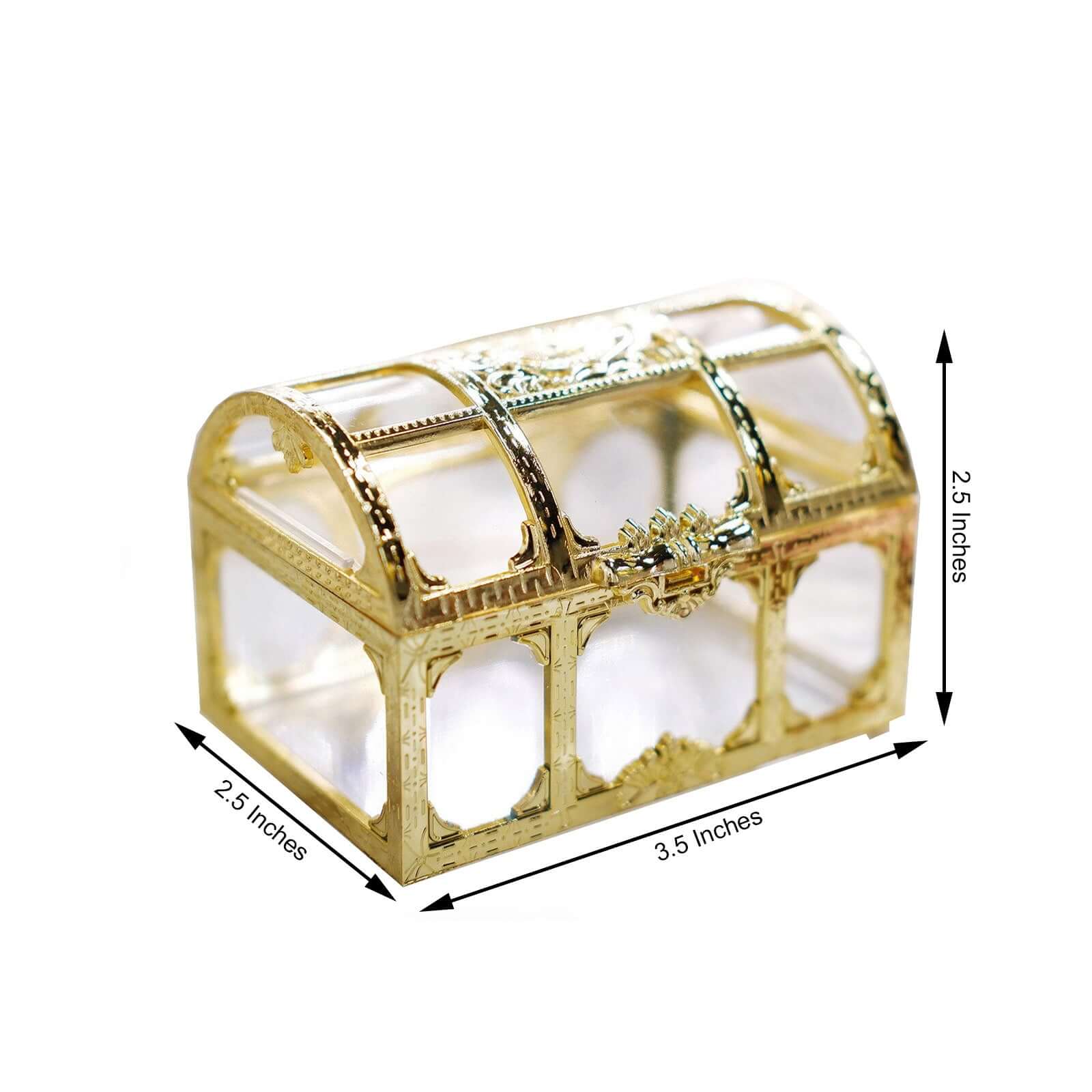 12-Pack Vintage Jewelry Box Candy Containers Clear Gold - Stylish Treasure Chest Favor Boxes 3.5"