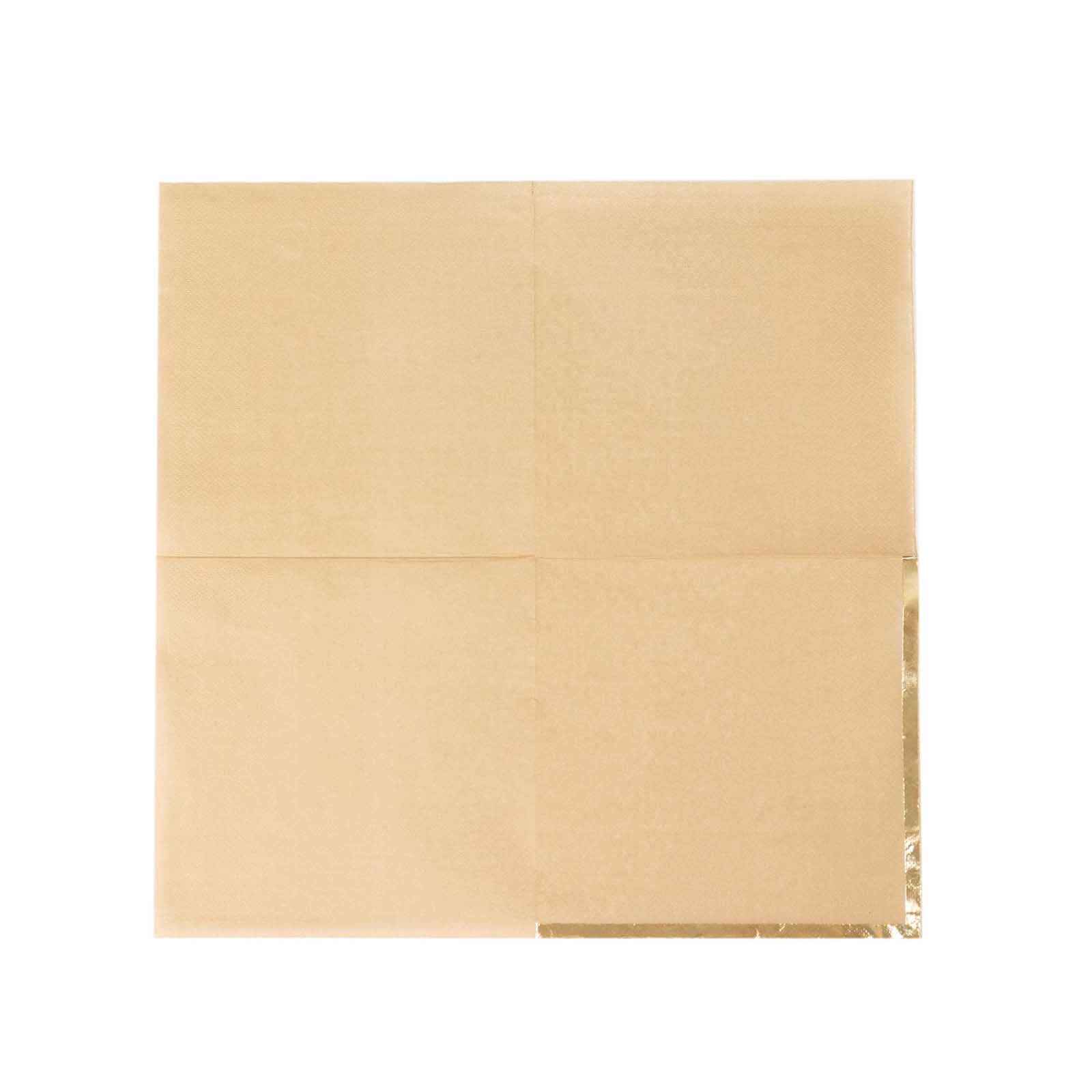 50-Pack Paper Beverage Napkins with Gold Foil Edge Natural - Disposable 2 Ply Cocktail Napkins for Events 6.5"x6.5"