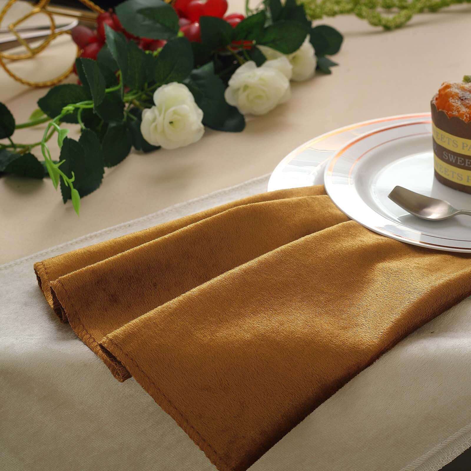 5 Pack Premium Velvet 20"x20" Napkins Gold - Soft Sheen Finish Cloth Napkins for Upscale Gatherings