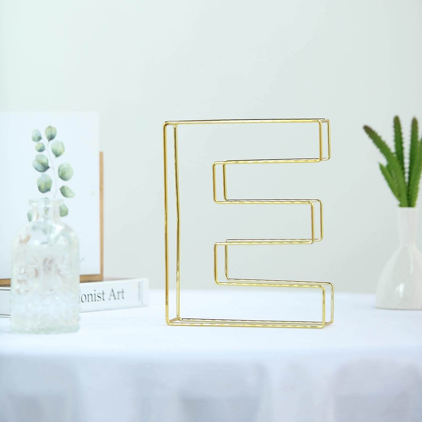 8" Tall Gold Freestanding 3D Decorative Wire Letter, Wedding Centerpiece - E