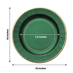 25-Pack Paper 10" Round Dinner Plates in Hunter Emerald Green Sunray Design with Gold Rim - Disposable Heavy Duty 350GSM Party Plates