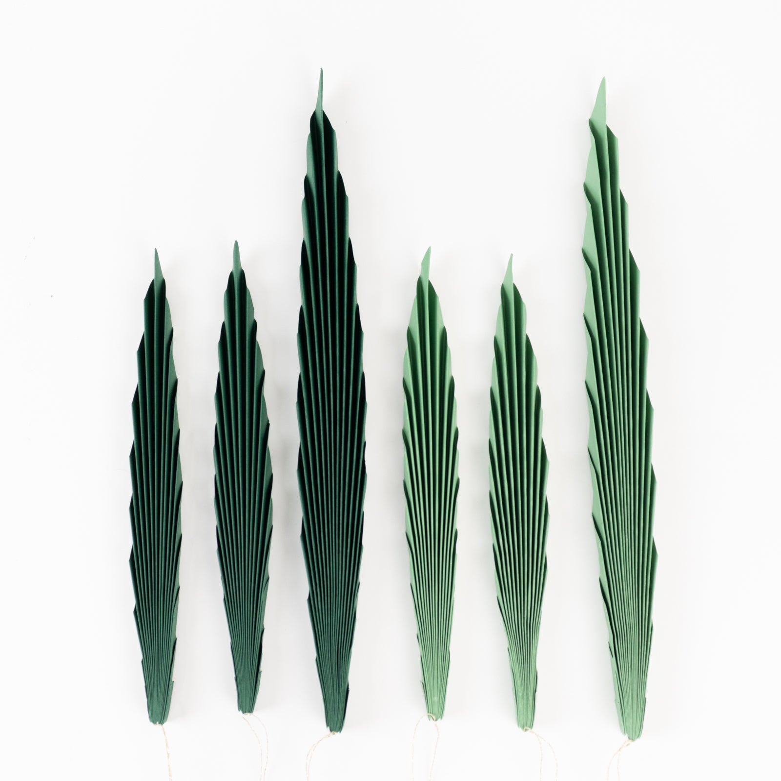 Set of 6 Mixed Green Leaves Hanging Paper Fans Backdrop Decor, Pre-Strung Foldable Tropical Palm Leaves Jungle Theme Party Supplies - 11",15"