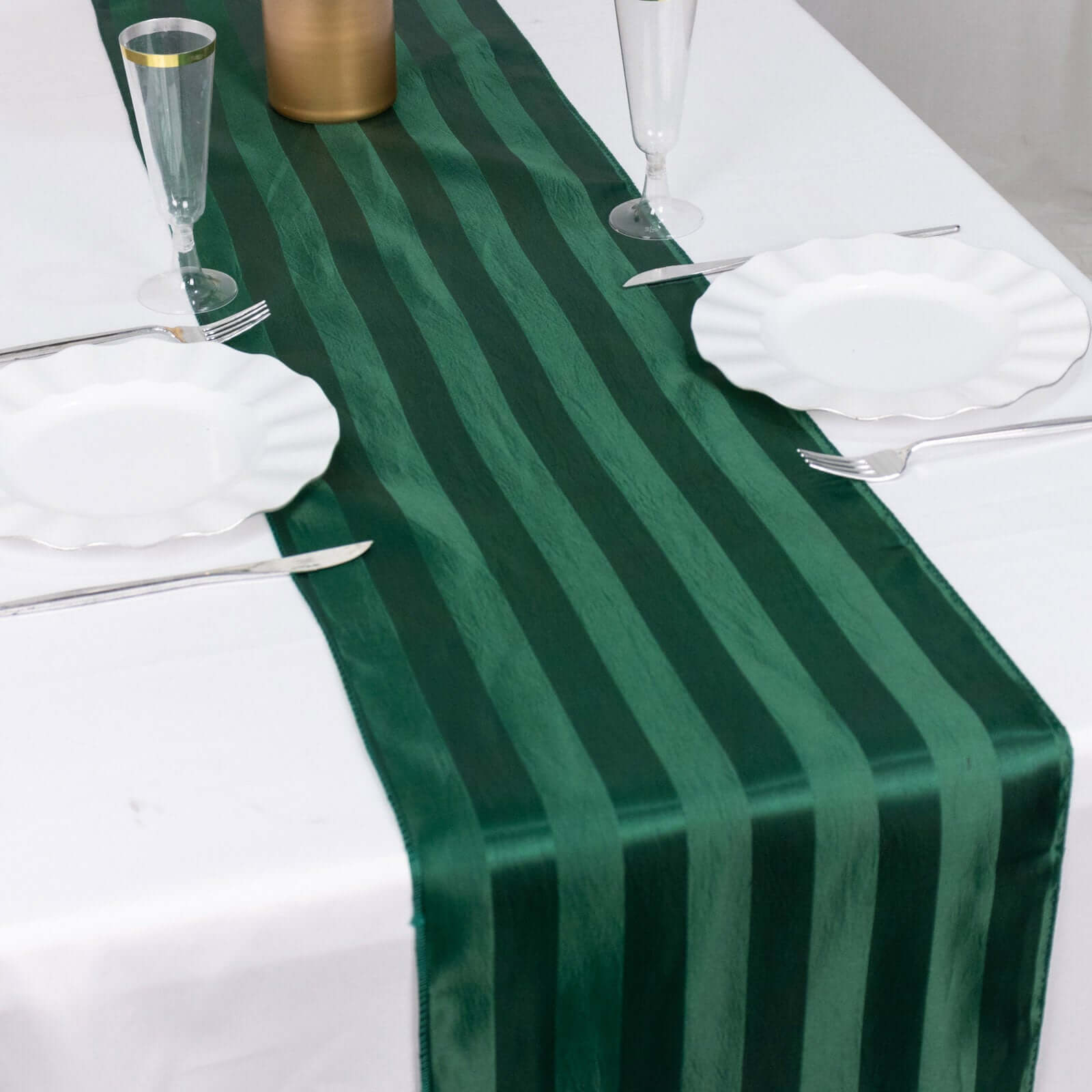 Satin 12"x108" Table Runner Hunter Emerald Green - Stripe Table Decor