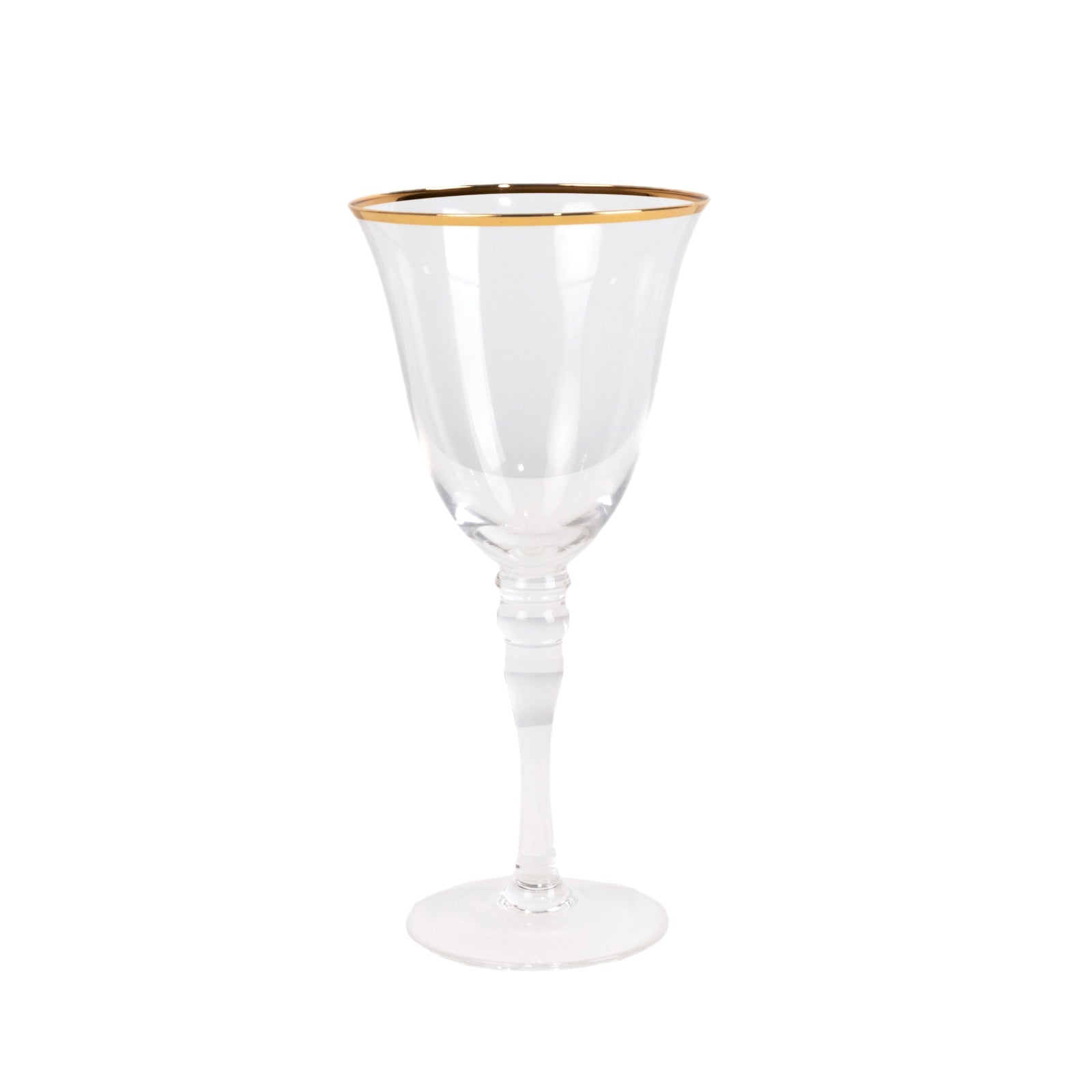 6-Pack Wine Goblet Glasses Clear Gold Rimmed Design with Long Beaded Stem - Handblown Vintage Crystal Glasses for Water & Drinks 9oz 8"