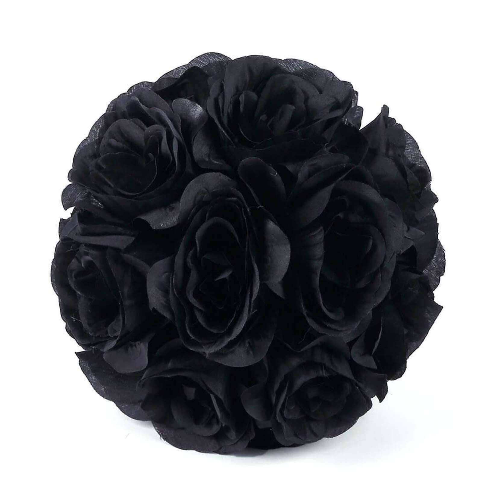 2 Pack 7" Black Artificial Silk Rose Kissing Ball, Faux Flower Ball