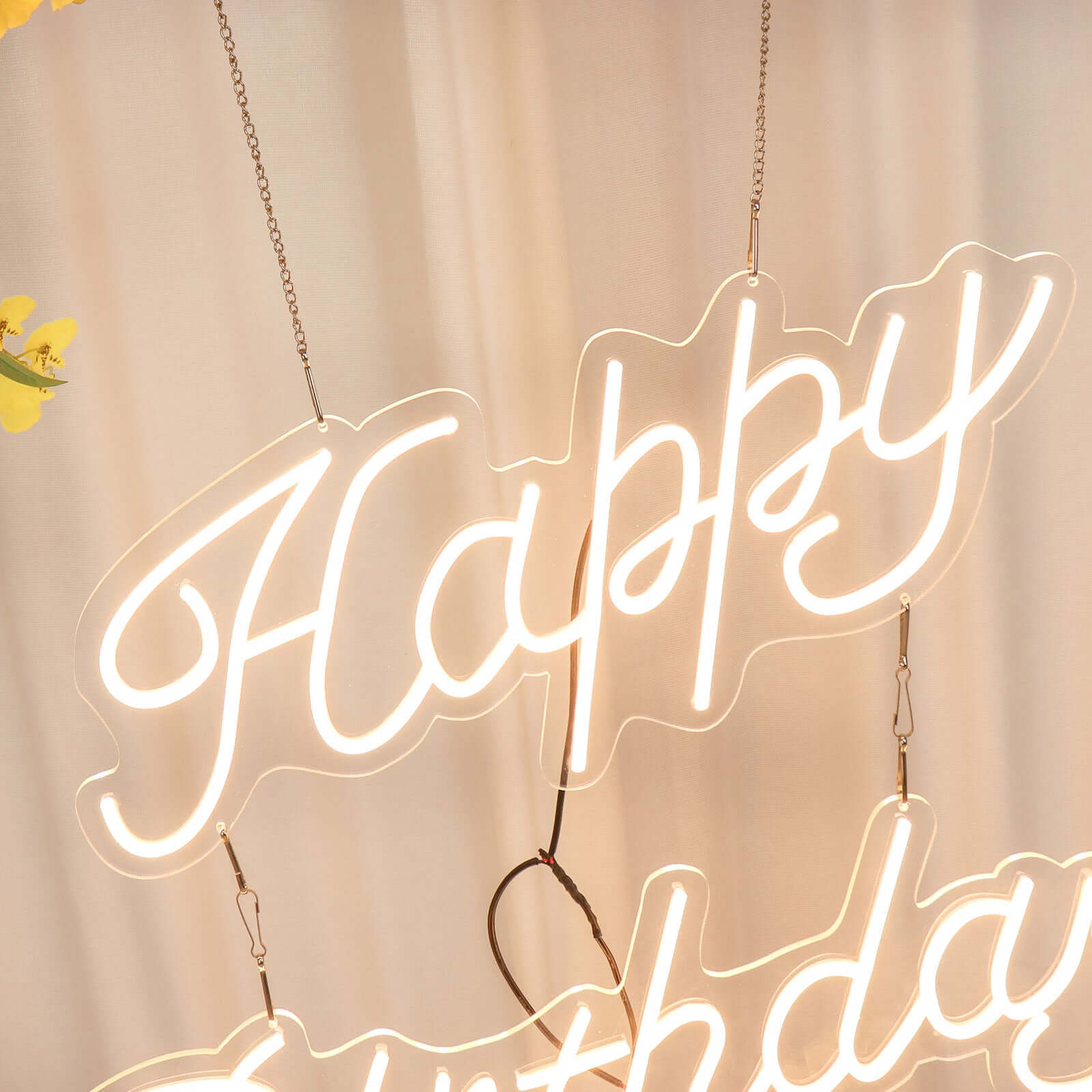 32" Happy Birthday Neon Light Sign, LED Reusable Wall Décor Lights With 5ft Hanging Chain