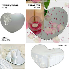 6-Pack Hanging Wall Decor Heart Glass Mirror Table Centerpiece - Reflective Decorative Display 10"