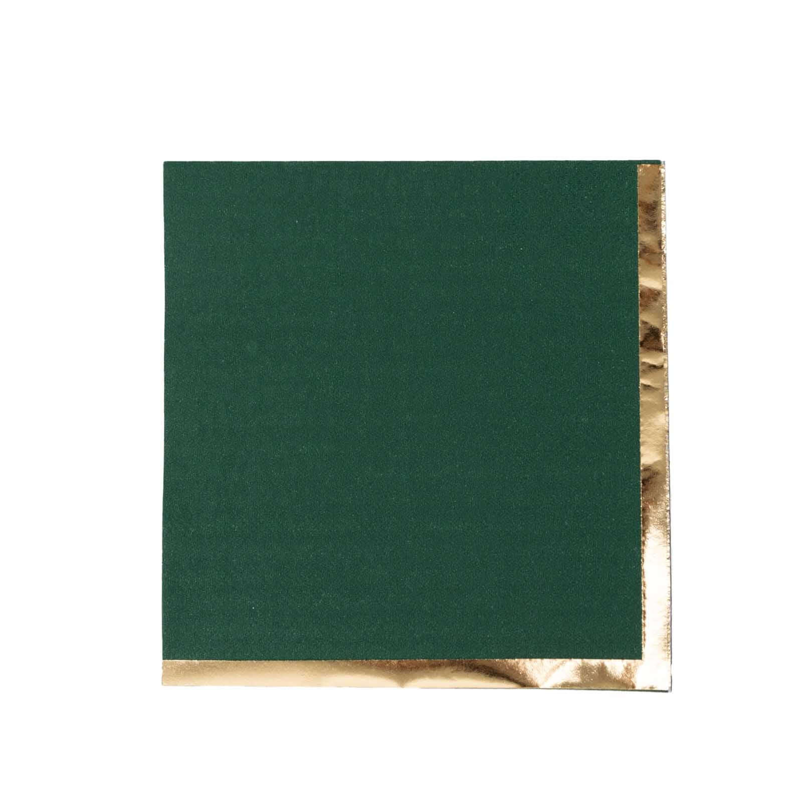 50-Pack Paper Beverage Napkins Hunter Emerald Green with Gold Foil Edge - 2 Ply Disposable Soft 18GSM Cocktail Napkins 5"x5"